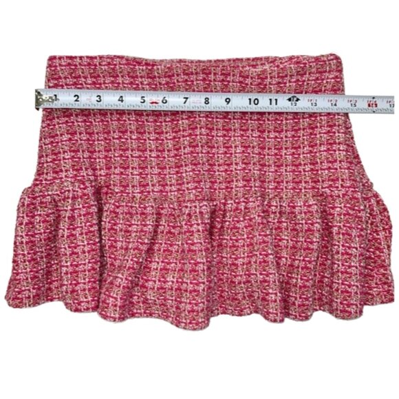 Zara Tweed Ruffle Hem Skort Pink Plaid Medium Blogger Favorite Mini Shorts - Picture 9 of 10